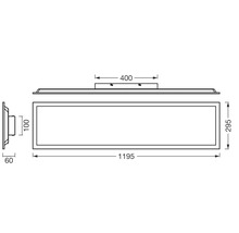 Technische Zeichnung für rechteckiges LED Panel mit den Maßen 1195 Millimeter Länge, 295 Millimeter Breite und 60 Millimeter Tiefe.