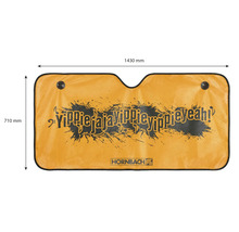 Pare-soleil pour voiture avec logo Hornbach et slogan Yippie jaja Yippie Yippie Yeah!, 1430 millimètres par 710 millimètres, ventouses incluses.