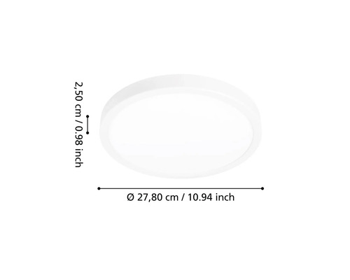 Plafonnier rond et plat d un diamètre de 27,80 centimètres et d une hauteur de 2,50 centimètres.