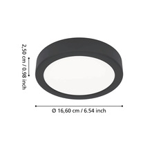 Plafonnier LED rond, diamètre 16,60 centimètres, hauteur 2,50 centimètres.