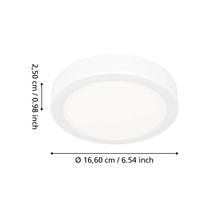 Plafonnier LED rond avec un diamètre de 16,60 centimètres et une hauteur de 2,50 centimètres.