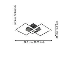 Moderne LED-Deckenleuchte mit zwei Quadraten, Maße: Breite 52,3 Zentimeter, Tiefe 31 Zentimeter, Höhe 6,75 Zentimeter.