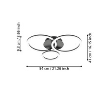 Plafonnier LED à trois anneaux, dimensions : largeur 54 centimètres, profondeur 41 centimètres, hauteur 9,3 centimètres.