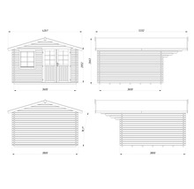 Gartenhaus Palmako Sally 12,3 m² inkl. Fussboden und Vordach 426 x 530 cm tauchgrundiert braun