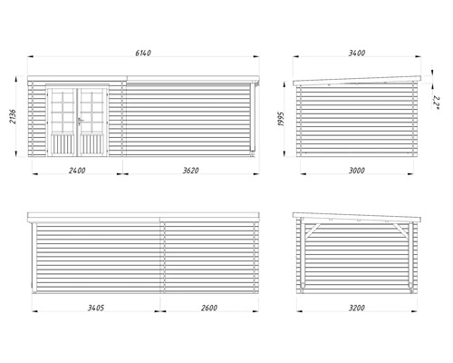 Gartenhaus Palmako Ella 6,9+10 m² 614 x 340 cm dunkelgrau-weiss