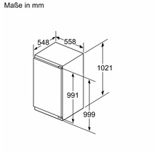 Masszeichnung eines Einbaugeräts mit Angaben in Millimeter.