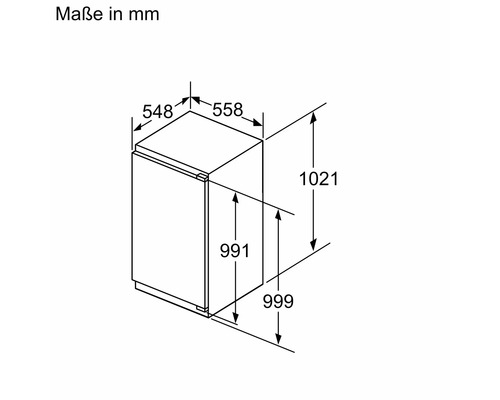 Masszeichnung eines Einbaugeräts mit Angaben in Millimeter.