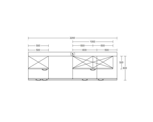 Dessin technique avec dimensions pour une combinaison de placards en vue de face