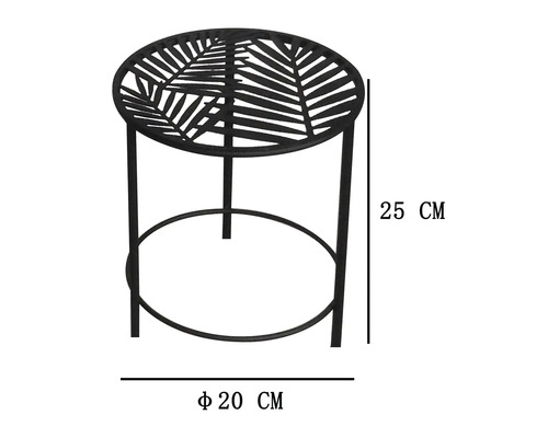 Runder Metall Blumenhocker mit Blattmuster, Höhe 25 Zentimeter, Durchmesser 20 Zentimeter