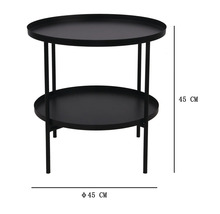 Runder Metallbeistelltisch mit zwei Ablageflächen, Durchmesser 45 Zentimeter, Höhe 45 Zentimeter.