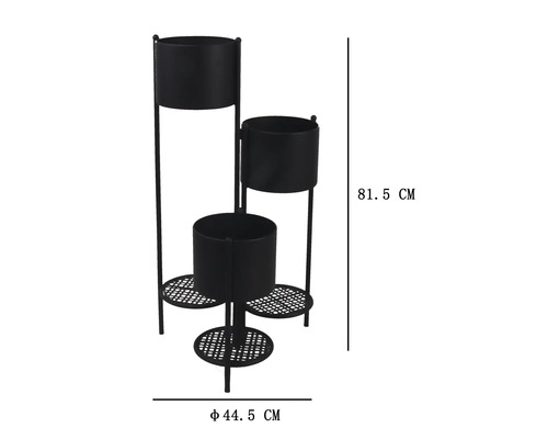 Porte-plantes en métal à trois niveaux, hauteur 81,5 centimètres et diamètre 44,5 centimètres pour plantes d'intérieur.