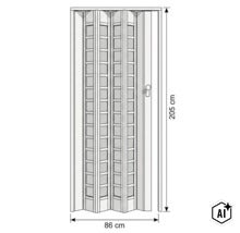Porte pliante en plastique avec inserts en verre, dimensions 86 par 205 centimètres. (Image AI modified or generated)
