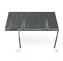 Toiture de terrasse avec système de drainage intégré à travers les poteaux.