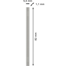 Gerades Metallprofil mit Nut, Maße 82 mal 5,5 mal 1,1 Millimeter.