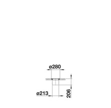 Dessin technique d'un produit encastrable rond avec un diamètre de 280 millimètres et une profondeur d'encastrement de 206 millimètres.