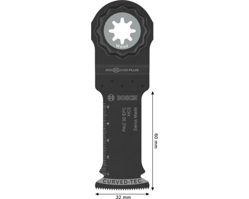 Lame de scie plongeante Bosch Starlock Plus PAIZ 32 EPC pour bois, largeur 32 millimètres, profondeur de coupe 60 millimètres avec Curved Tec