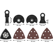 Set de lames de scie et disques abrasifs multifonctions Bosch Starlock en différentes tailles et versions.