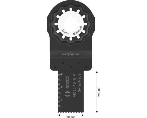 Lame de scie plongeante Bosch Starlock AIZ 20 AB pour matériaux multiples, 20 par 30 millimètres pour outil multifonction