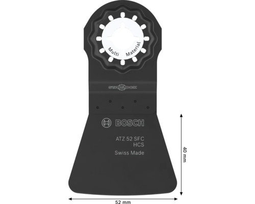 Lame multi-outils Bosch Starlock ATZ 52 SFC en acier au carbone, 52 millimètres de largeur et 40 millimètres de profondeur de coupe