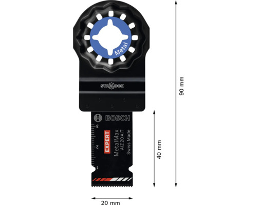 Lame de scie plongeante Bosch Starlock Expert MetalMax AIZ 20 AIT pour métal, largeur 20 millimètres, profondeur de coupe 40 millimètres.