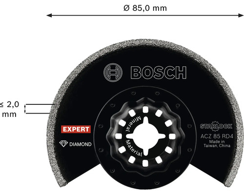 Lame de scie segmentée Bosch Expert Starlock ACZ 85 RD4 avec revêtement diamant pour matériaux minéraux et carrelages de 85 millimètres