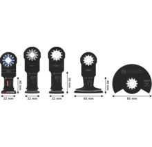 Ensemble de cinq lames de scie plongeante Bosch Starlock pour outils multifonctions avec différentes largeurs et applications