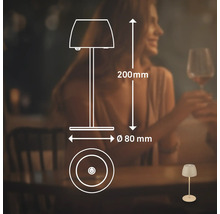 Dessin technique d'une lampe de table avec des dimensions de 200 millimètres de hauteur et 80 millimètres de diamètre.
