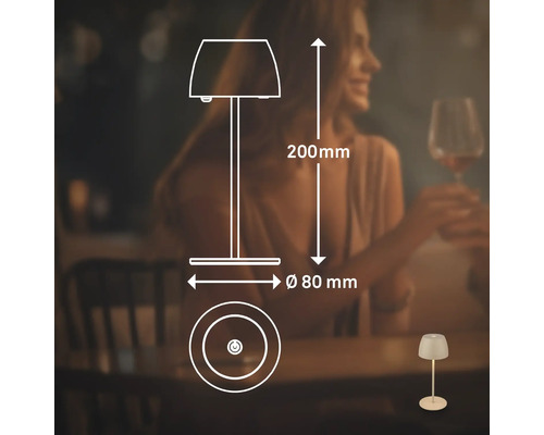 Dessin technique d'une lampe de table avec des dimensions de 200 millimètres de hauteur et 80 millimètres de diamètre.