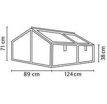 Dessin au trait d une serre châssis avec dimensions de 213 centimètres de largeur et 71 centimètres de hauteur