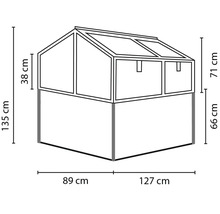 Dessin au trait d une serre de potager surélevé avec des dimensions détaillées en centimètres.
