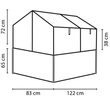 Croquis d'une couche froide avec dimensions en hauteur de 72 centimètres et 65 centimètres et largeur de 83 centimètres et 122 centimètres
