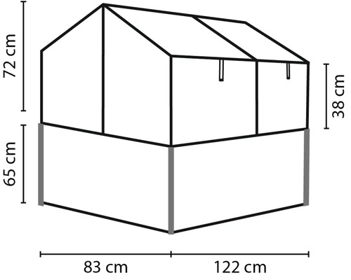 Croquis d'une couche froide avec dimensions en hauteur de 72 centimètres et 65 centimètres et largeur de 83 centimètres et 122 centimètres