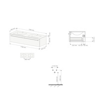 Dessin technique avec dimensions pour un meuble double vasque suspendu.