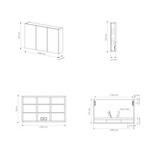 Dessin technique d une armoire de toilette avec dimensions et raccordements électriques pour montage mural.