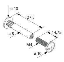 Dessin technique d'une vis d'assemblage avec douille, dimensions en millimètres, filetage M4.