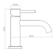 Dessin technique d'un robinet de lavabo avec dimensions en millimètres pour la planification et l'installation.