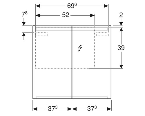 Dessin technique d''une armoire de salle de bains avec dimensions.