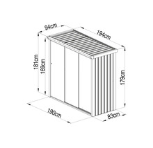 Dessin technique d un abri de jardin en métal avec dimensions en centimètres