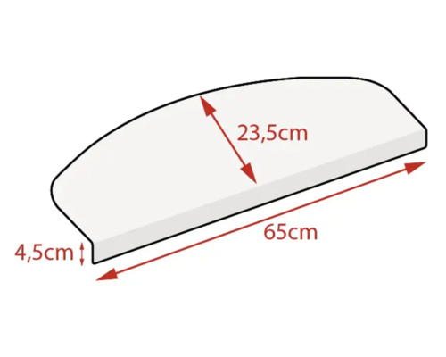 Marchettes d escalier demi rondes dimensions 65 par 23,5 par 4,5 centimètres pour insonorisation et sécurité sur les escaliers.