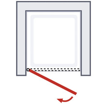 Grafik zur Darstellung des Öffnungsmechanismus einer Tür oder eines Fensters mit Drehfunktion nach innen