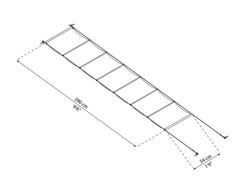 Illustration d''un pont de filet d''escalade avec dimensions