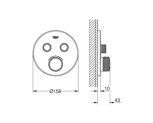 Dessin technique d''un robinet Grohe avec dimensions.