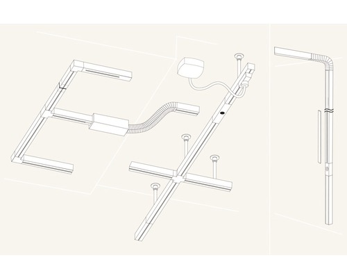 Illustration de différentes installations de spots sur rail sur un plafond
