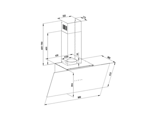 Schéma technique d''une hotte aspirante avec dimensions