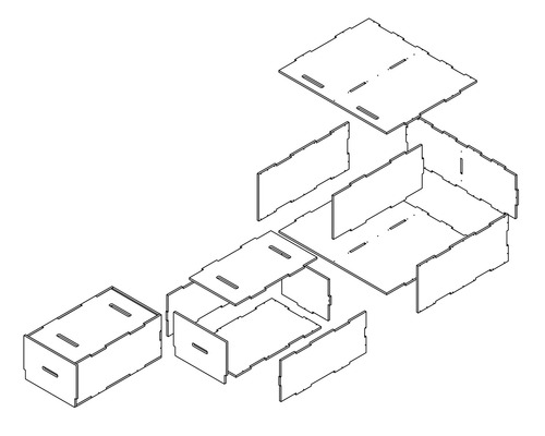 Schéma éclaté d''un système d''étagères avec différents rayons et parois latérales.