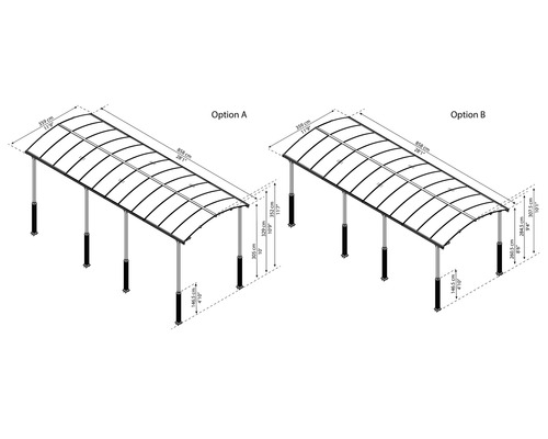 Schéma coté de deux options de carport