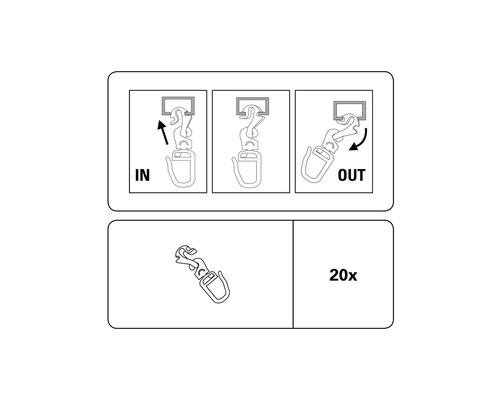 Instructions de fixation d''un mousqueton, 20 pièces