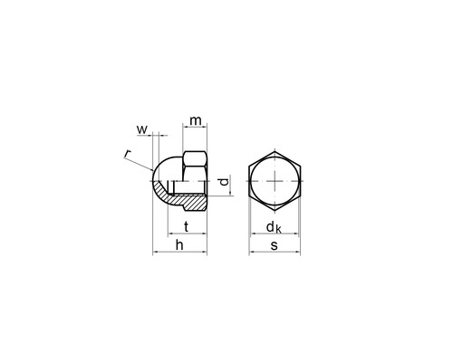 Dessin technique d''un écrou borgne avec indications de dimensions