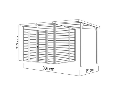 Dessin d''un abri de jardin avec auvent et dimensions