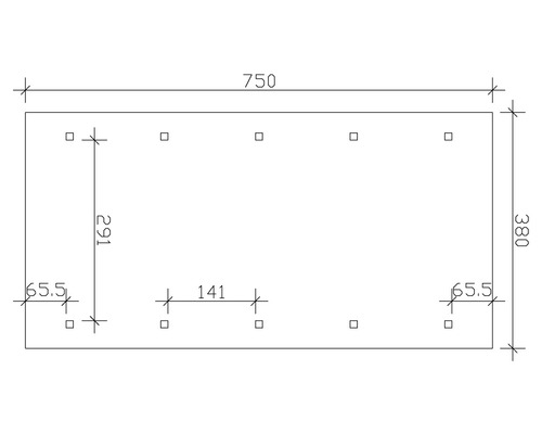 Technische Zeichnung mit den Maßen 750, 380, 291, 141 und 65,5.
